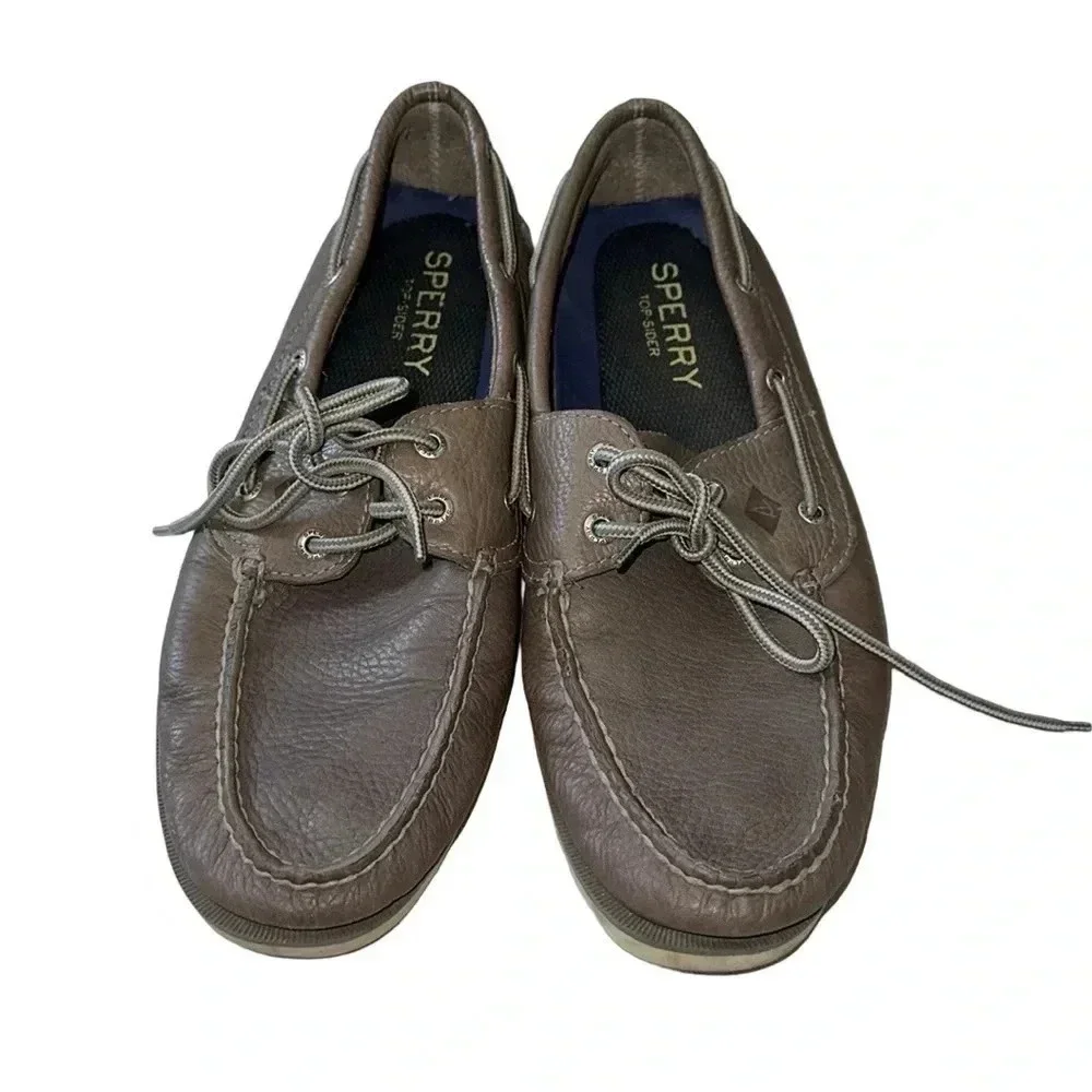 Sperry Gray Leather Boat Shoes Size 10